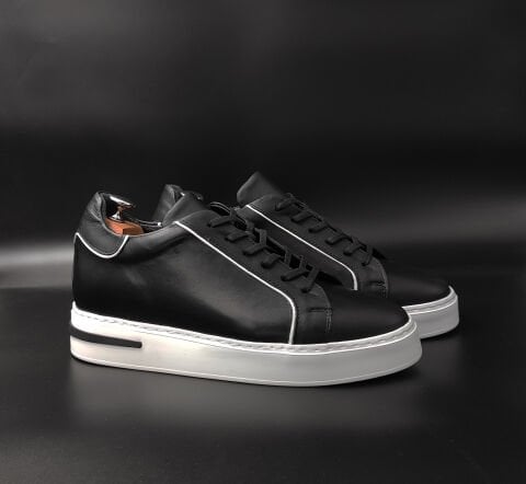 9118 SİYAH-BEYAZ DETAY BOY UZATAN AYAKKABI