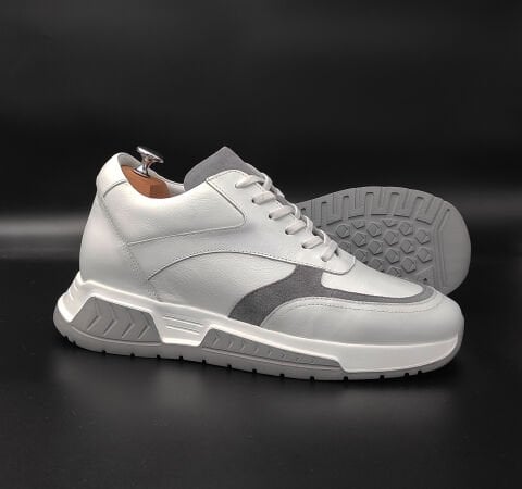 7999 BEYAZ DERİ SÜET DETAY BOY UZATAN AYAKKABI