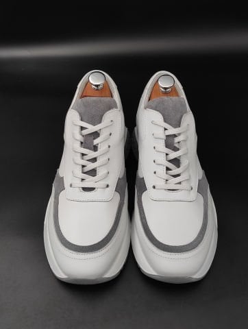 7999 BEYAZ DERİ SÜET DETAY BOY UZATAN AYAKKABI