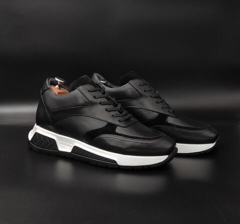 7999 SİYAH DERİ SÜET DETAY BOY UZATAN AYAKKABI