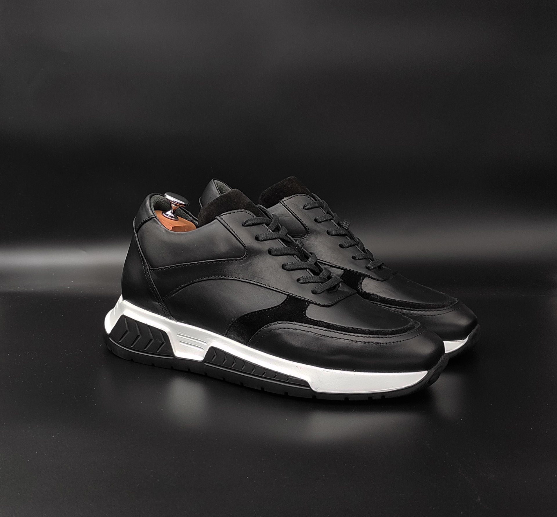 7999 SİYAH DERİ SÜET DETAY BOY UZATAN AYAKKABI