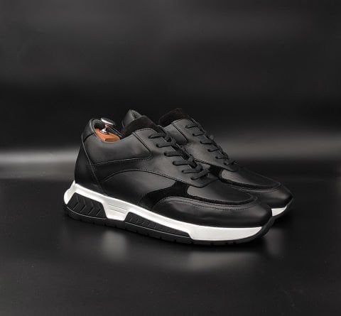 7999 SİYAH DERİ SÜET DETAY BOY UZATAN AYAKKABI