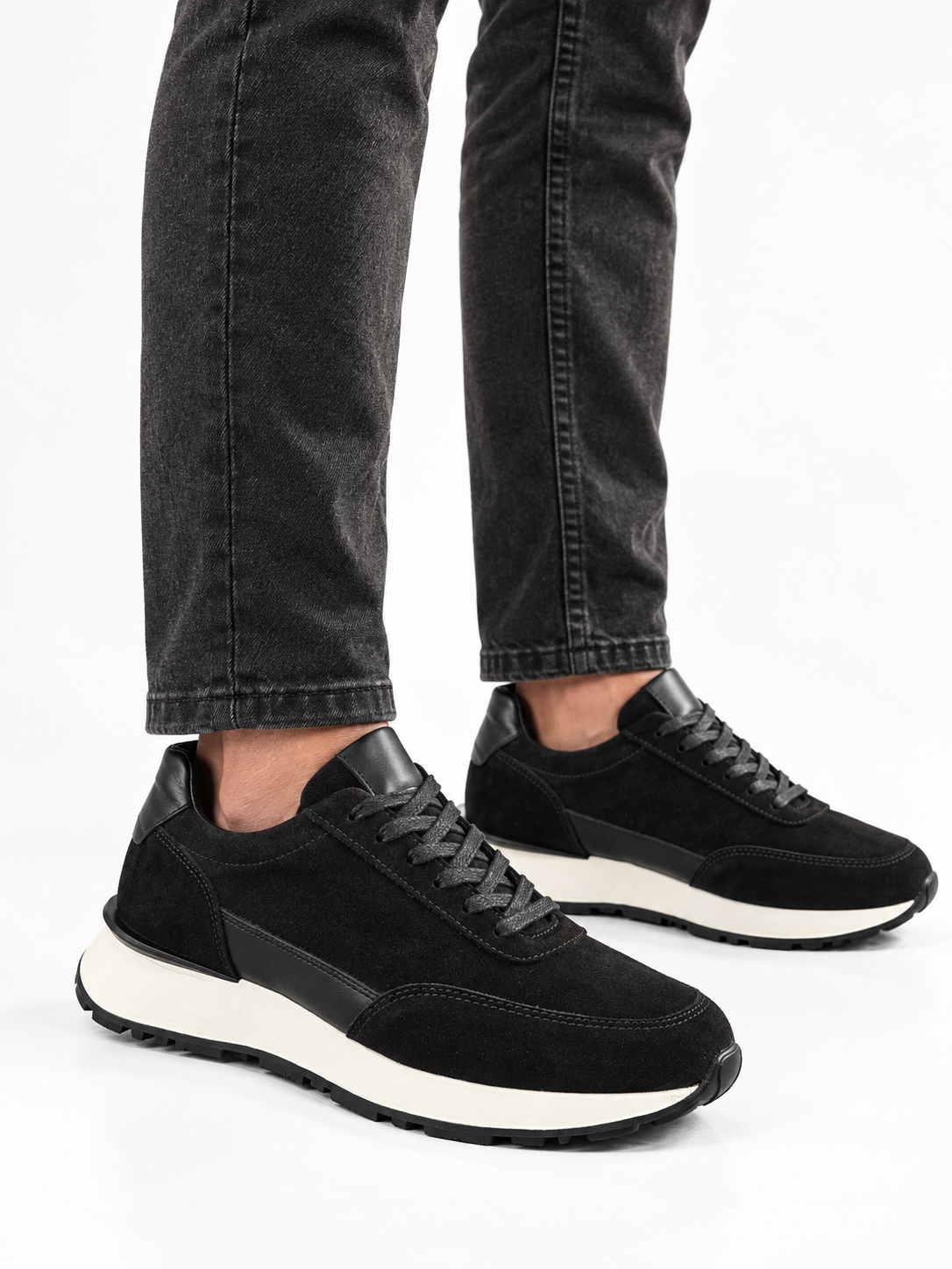 4237 BLACK SUEDE GİZLİ TOPUKLU BOY UZATAN AYAKKABI