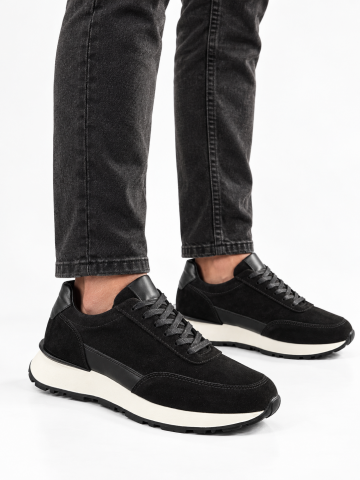 4237 BLACK SUEDE GİZLİ TOPUKLU BOY UZATAN AYAKKABI