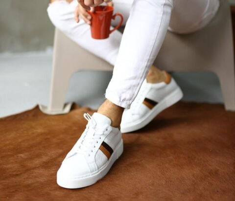 9091 BEYAZ KAHVE DETAYLI BOY UZATAN AYAKKABI