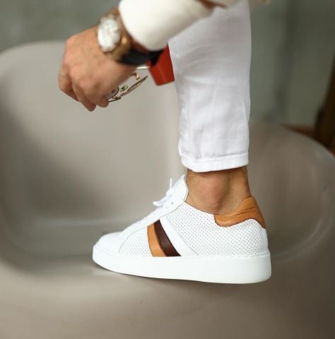 9091 BEYAZ KAHVE DETAYLI BOY UZATAN AYAKKABI