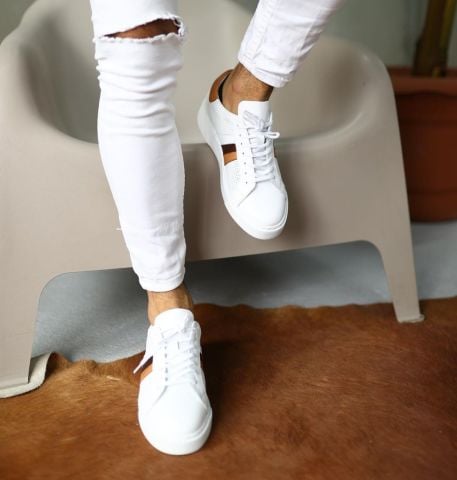 9091 BEYAZ KAHVE DETAYLI BOY UZATAN AYAKKABI