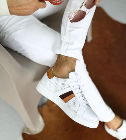 9091 BEYAZ KAHVE DETAYLI BOY UZATAN AYAKKABI