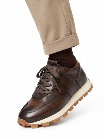 7632 BROWN ALCOHOL GİZLİ TOPUKLU BOY UZATAN SPOR AYAKKABI