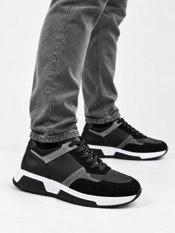 7734 BLACK GREY GİZLİ TOPUKLU BOY UZATAN SPOR AYAKKABI