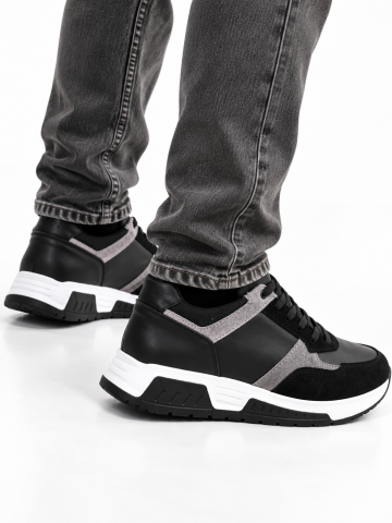 7734 BLACK GREY GİZLİ TOPUKLU BOY UZATAN SPOR AYAKKABI
