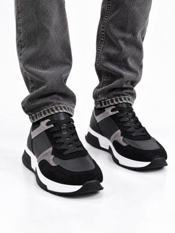 7734 BLACK GREY GİZLİ TOPUKLU BOY UZATAN SPOR AYAKKABI