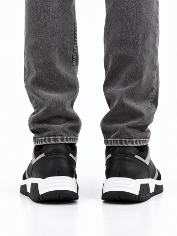 7734 BLACK GREY GİZLİ TOPUKLU BOY UZATAN SPOR AYAKKABI