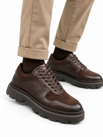 8955 BROWN GİZLİ TOPUKLU BOY UZATAN SPOR AYAKKABI