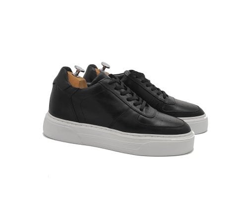 AF8874 SİYAH DERİ BOY UZATAN SPOR AYAKKABI +7 CM - 44