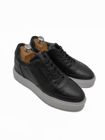 AF8874 SİYAH DERİ BOY UZATAN SPOR AYAKKABI +7 CM - 44