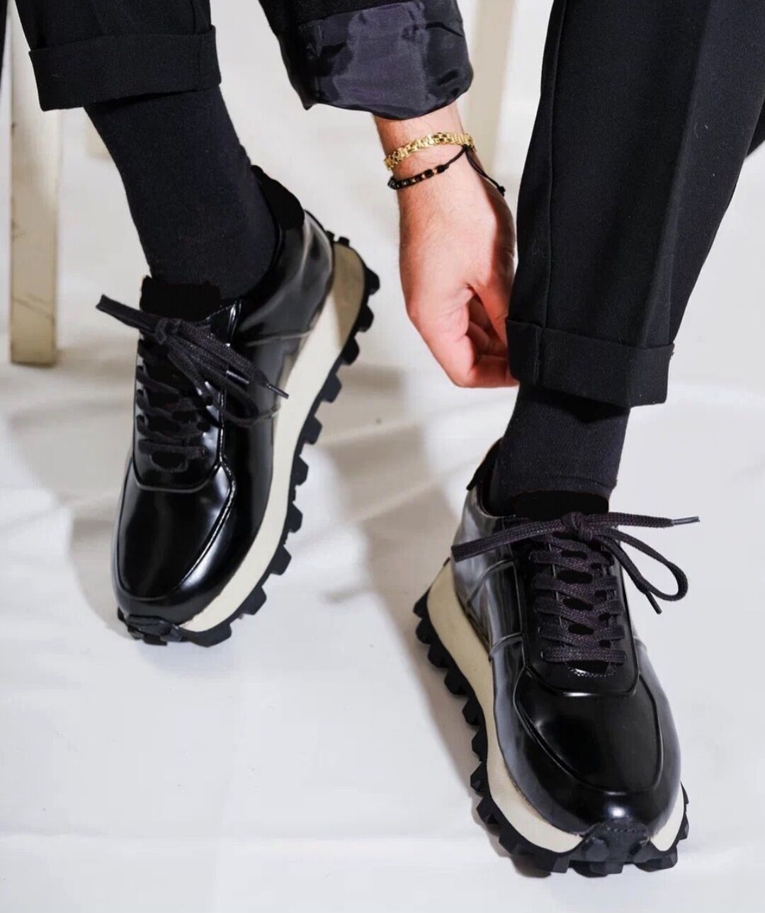 7632 Açma Deri Siyah Gizli Topuk Boyu Uzatan Ayakkabi