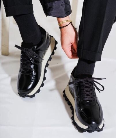 7632 Açma Deri Siyah Gizli Topuk Boyu Uzatan Ayakkabi