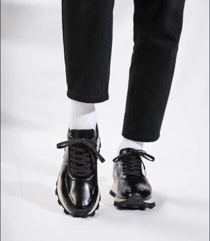 7632 Açma Deri Siyah Gizli Topuk Boyu Uzatan Ayakkabi