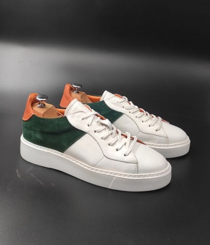 4546 Beyaz Yeşi̇l Süet Boy Uzatan Gi̇zli̇ Topuklu Spor Ayakkabı