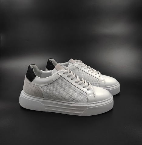 5438 BEYAZ PREMİUM  GİZLİ TOPUKLU YÜKSEK TABAN AYAKKABİ +7 CM - 39