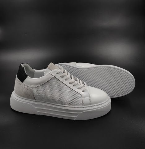 5438 BEYAZ PREMİUM  GİZLİ TOPUKLU YÜKSEK TABAN AYAKKABİ +7 CM - 39