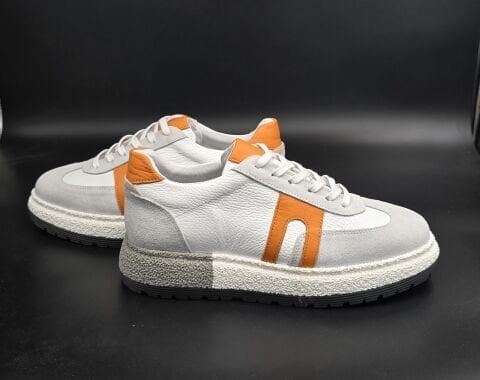5114 PREMİUM WHİTE-ORANJ DERİ-SÜET ARAJMAN GRAY GİZLİ TOPUKLU SPOR AYAKKABI