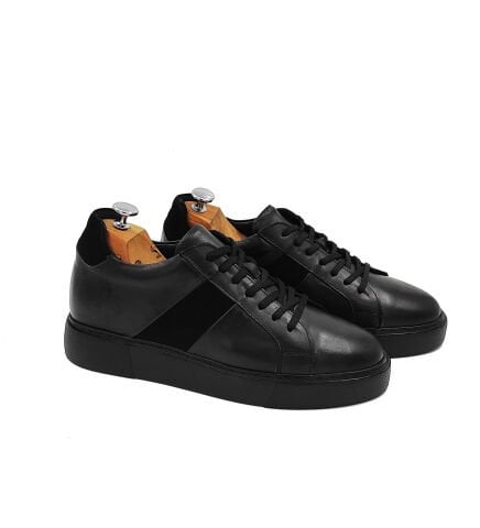 9090 SİYAH DERİ SÜET DETAYLI BOY UZATAN AYAKKABI