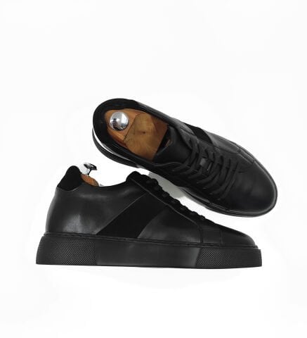 9090 SİYAH DERİ SÜET DETAYLI BOY UZATAN AYAKKABI