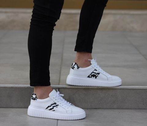 6853 BEYAZ PREMİUM KROKODİL GİZLİ TOPUKLU SPOR AYAKKABI